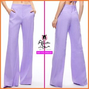 Alice + Olivia Dylan Lavender Purple High Waisted Linen Wide Leg Pants